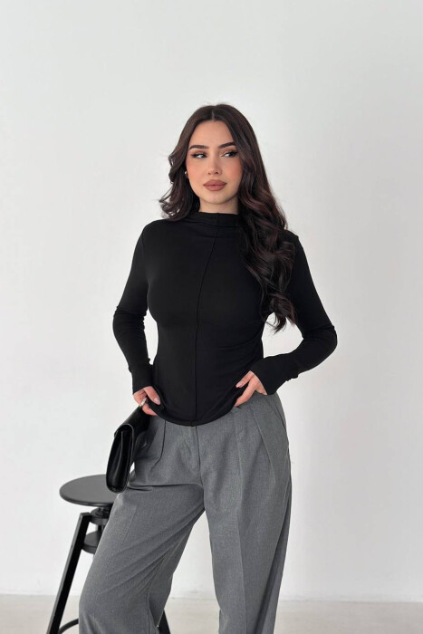 ONE COLOR SEMI NECK WOMAN SWEATSHIRT BLACK/ E ZEZE 