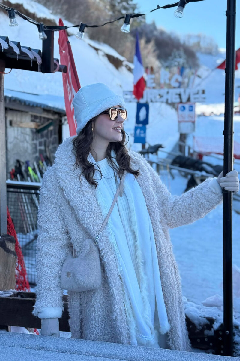 ONE COLOR SHEEP SKIN BELT LONG WOMAN COAT CREAM/KREM - 6