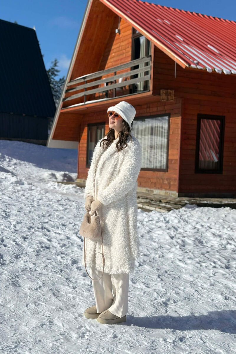 ONE COLOR SHEEP SKIN BELT LONG WOMAN COAT WHITE-E BARDHE - 4
