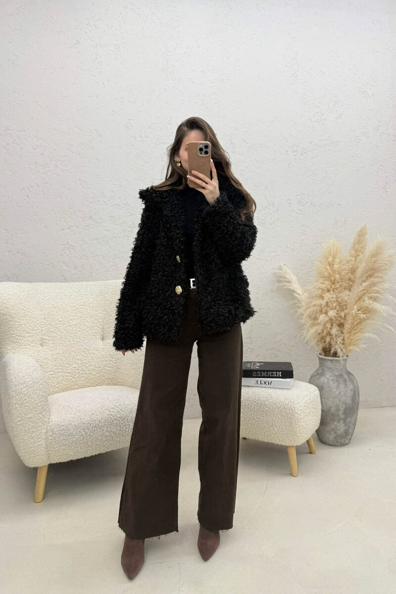 ONE COLOR SHEEP SKIN GOLDEN BUTTONS WOMAN COAT BLACK/ E ZEZE - 2