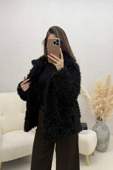 ONE COLOR SHEEP SKIN GOLDEN BUTTONS WOMAN COAT BLACK/ E ZEZE - 3