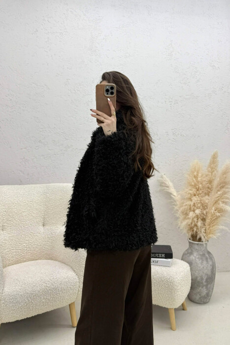 ONE COLOR SHEEP SKIN GOLDEN BUTTONS WOMAN COAT BLACK/ E ZEZE - 4