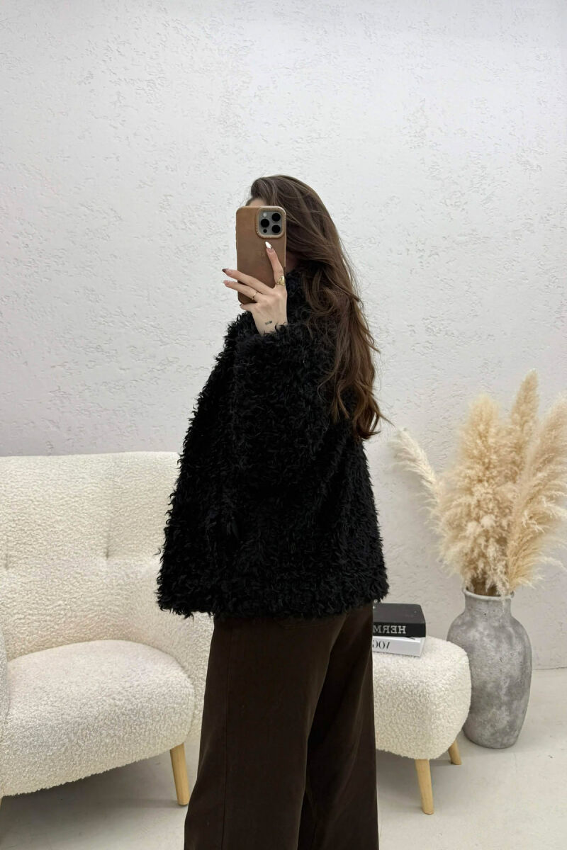 ONE COLOR SHEEP SKIN GOLDEN BUTTONS WOMAN COAT BLACK/ E ZEZE - 4