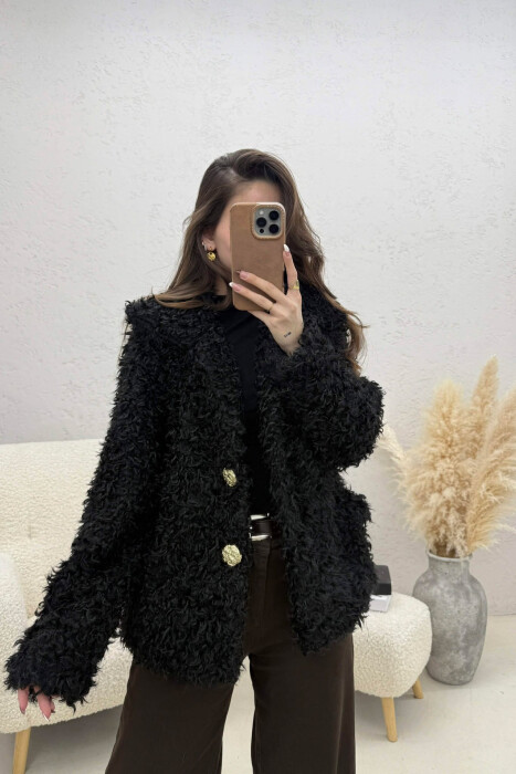 PALLTO NJE NGJYRESHE PELLUSHI PER FEMRA NE NGJYRE TE ZEZE - KLAUDIO FASHION