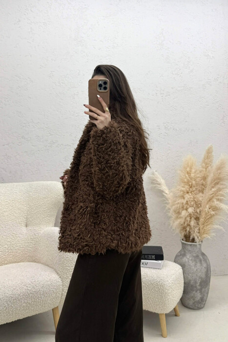 ONE COLOR SHEEP SKIN GOLDEN BUTTONS WOMAN COAT BROWN/KAFE - 3