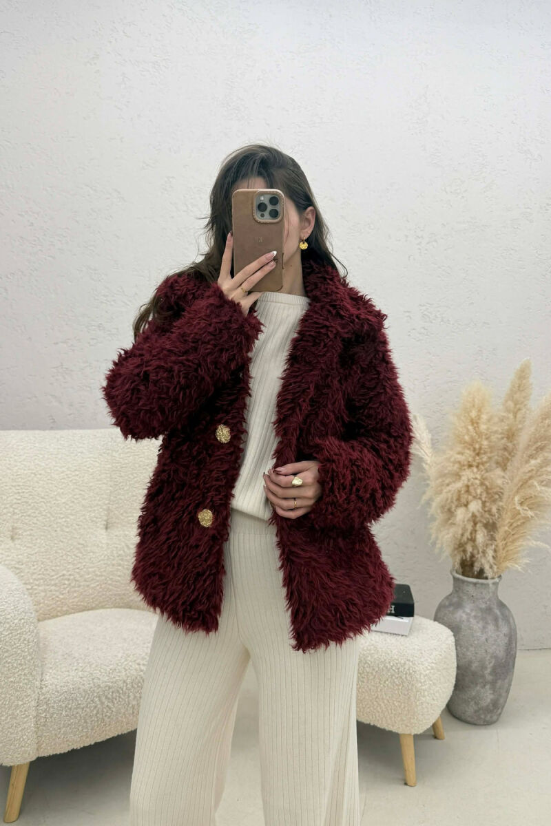 ONE COLOR SHEEP SKIN GOLDEN BUTTONS WOMAN COAT BURGUNDY/VISHNJE - 1
