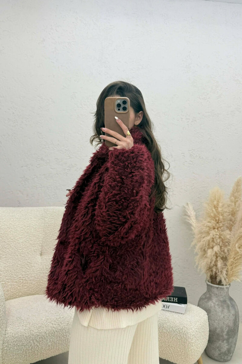 ONE COLOR SHEEP SKIN GOLDEN BUTTONS WOMAN COAT BURGUNDY/VISHNJE - 3
