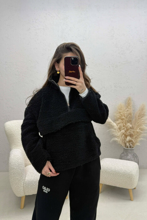 BLUZE PELLUSHI NJE NGJYRESHE ME JAKE ME ZINXHIR PER FEMRA NE NGJYRE TE ZEZE - KLAUDIO FASHION