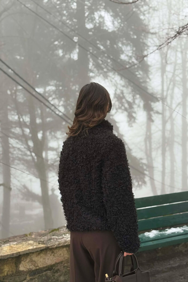 ONE COLOR SHEEP SKIN ZIPPER TWO FRONT POCKETS WOMAN COAT BLACK/ E ZEZE - 2