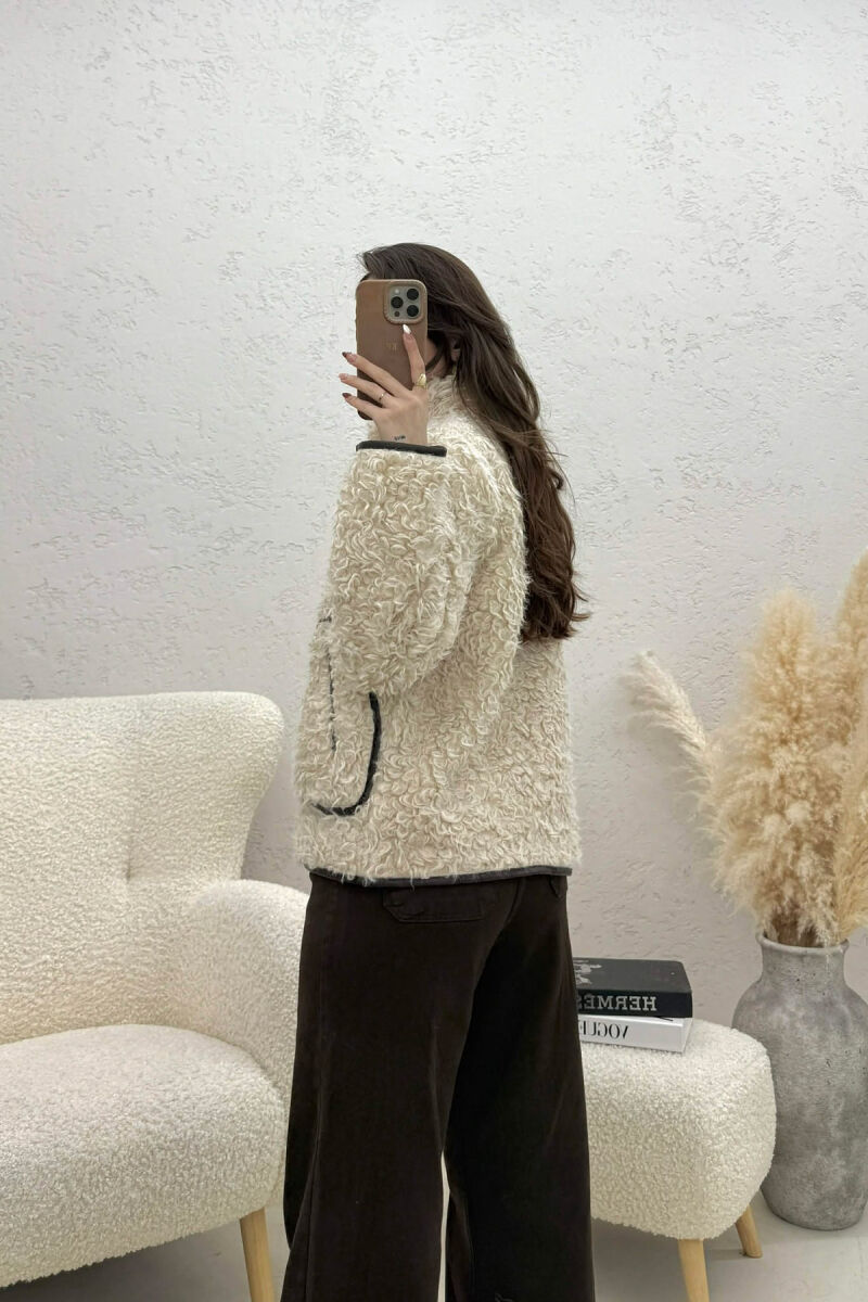 ONE COLOR SHEEP SKIN ZIPPER TWO FRONT POCKETS WOMAN COAT CREAM/KREM - 3