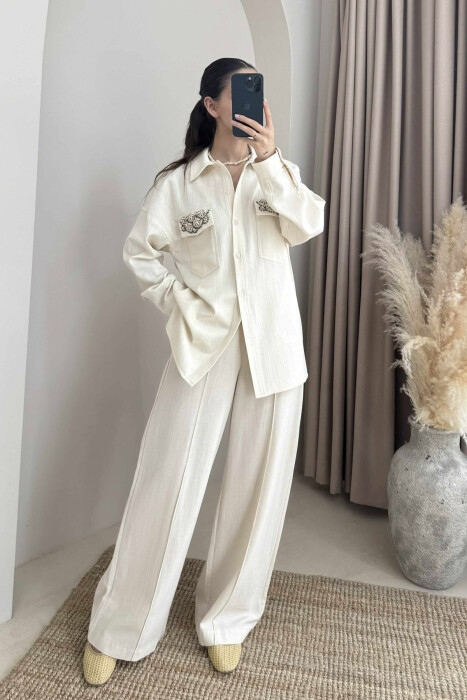 ONE COLOR SHELL DETAILS WOMEN SHIRT CREAM/KREM 
