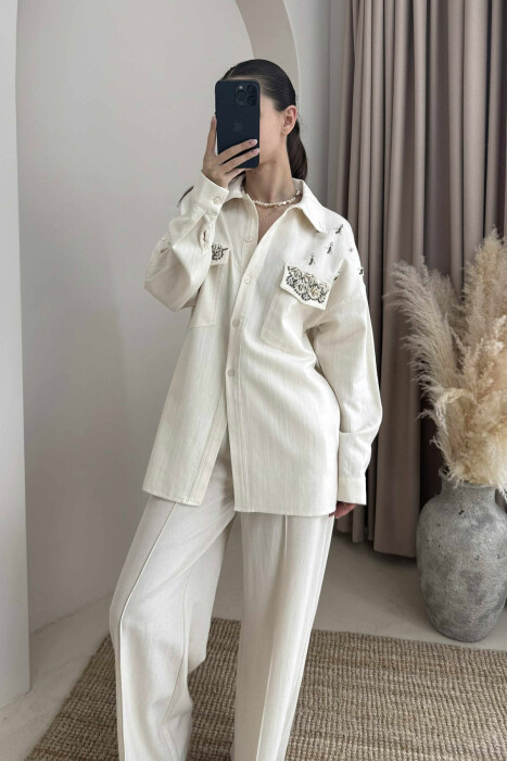 ONE COLOR SHELL DETAILS WOMEN SHIRT CREAM/KREM - 2