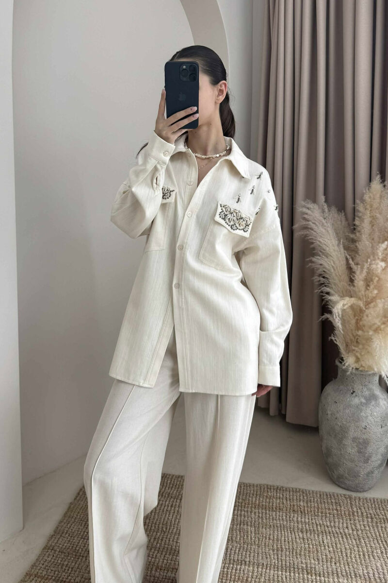 ONE COLOR SHELL DETAILS WOMEN SHIRT CREAM/KREM - 2