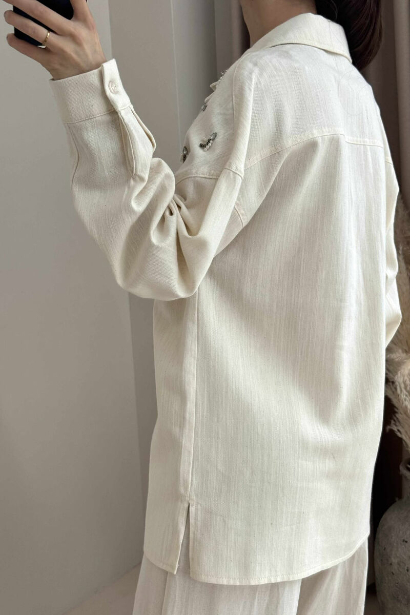 ONE COLOR SHELL DETAILS WOMEN SHIRT CREAM/KREM - 4