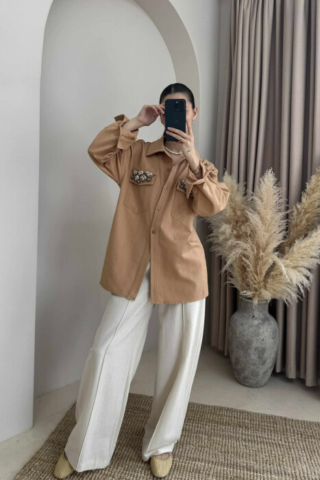 ONE COLOR SHELL DETAILS WOMEN SHIRT LIGHT BROWN/KAZB 
