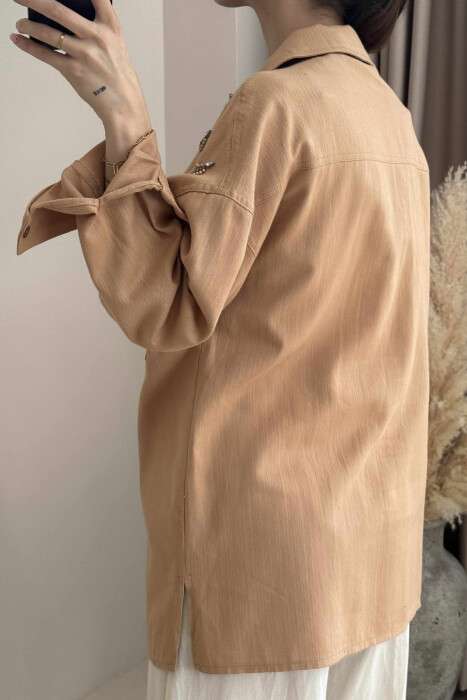 ONE COLOR SHELL DETAILS WOMEN SHIRT LIGHT BROWN/KAZB - 4