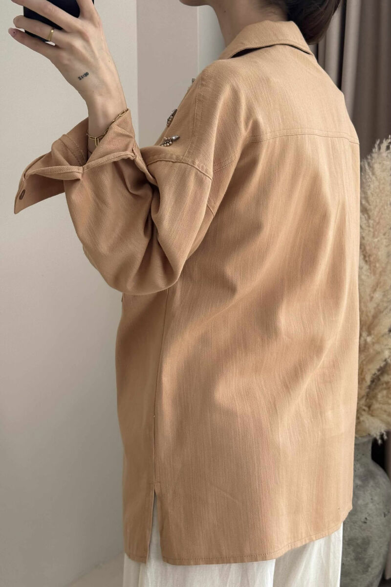 ONE COLOR SHELL DETAILS WOMEN SHIRT LIGHT BROWN/KAZB - 4