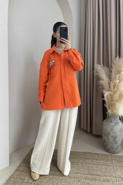 ONE COLOR SHELL DETAILS WOMEN SHIRT ORANGE/PORTOKALLI 