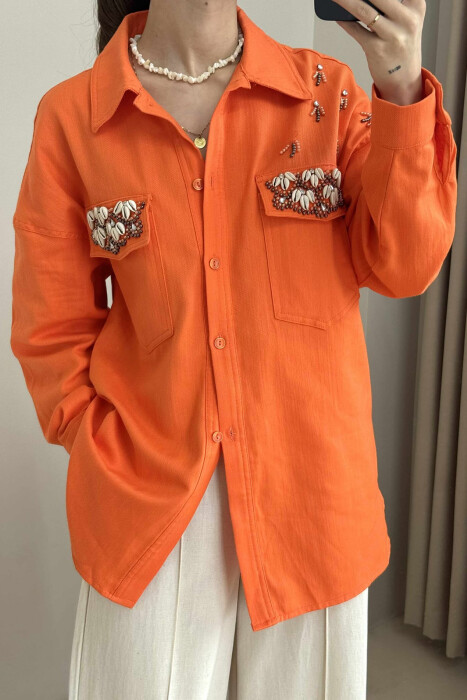 ONE COLOR SHELL DETAILS WOMEN SHIRT ORANGE/PORTOKALLI - 2