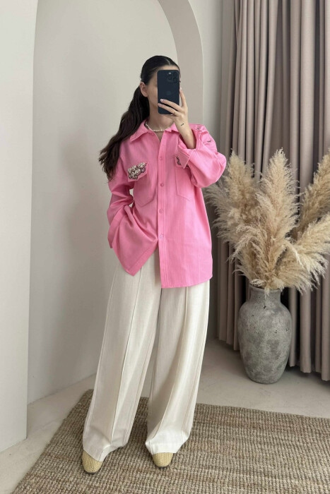 ONE COLOR SHELL DETAILS WOMEN SHIRT PINK/ROZE 