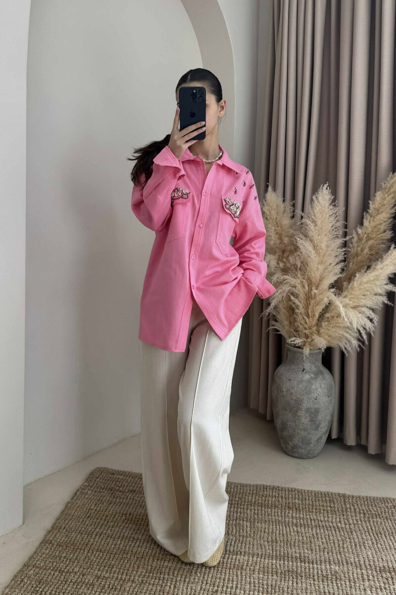 ONE COLOR SHELL DETAILS WOMEN SHIRT PINK/ROZE - 2