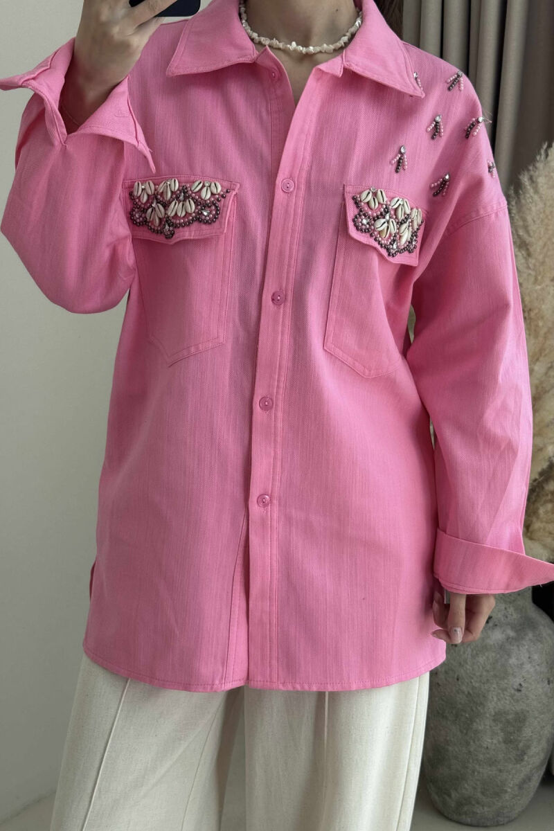 ONE COLOR SHELL DETAILS WOMEN SHIRT PINK/ROZE - 3