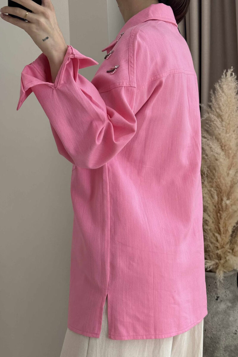 ONE COLOR SHELL DETAILS WOMEN SHIRT PINK/ROZE - 4