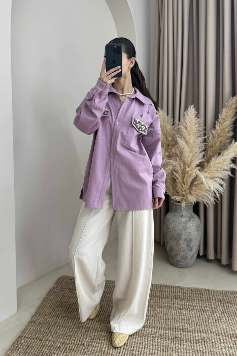 ONE COLOR SHELL DETAILS WOMEN SHIRT PURPLE/LEJLA - 1