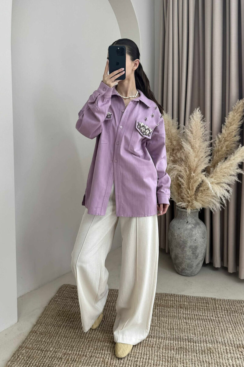 ONE COLOR SHELL DETAILS WOMEN SHIRT PURPLE/LEJLA - 1