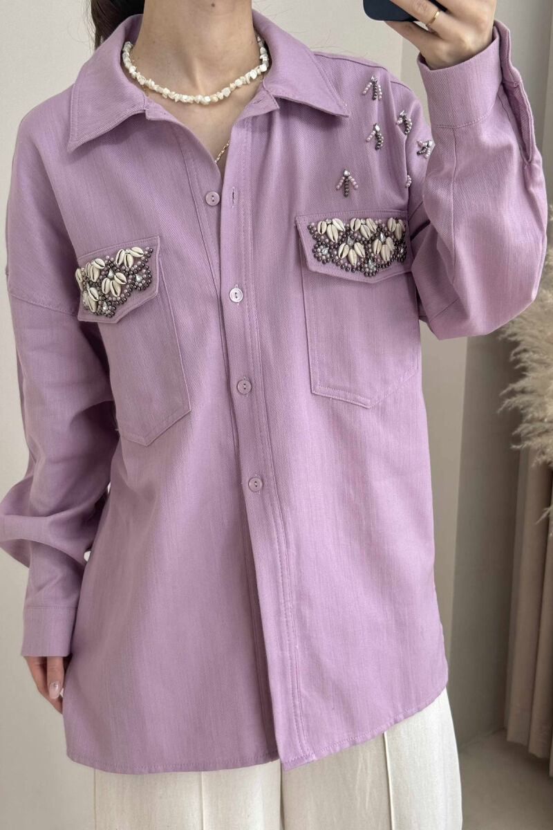ONE COLOR SHELL DETAILS WOMEN SHIRT PURPLE/LEJLA - 2