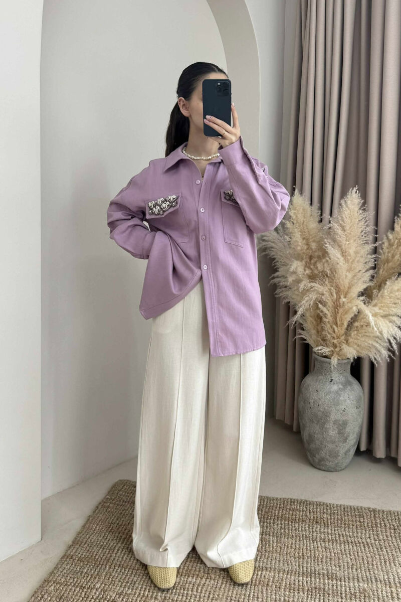 ONE COLOR SHELL DETAILS WOMEN SHIRT PURPLE/LEJLA - 4