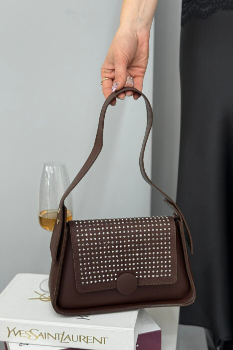 ONE COLOR SHINNY DETAILS WOMEN BAG BROWN/KAFE - 1