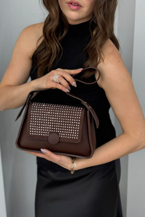 ONE COLOR SHINNY DETAILS WOMEN BAG BROWN/KAFE - 4