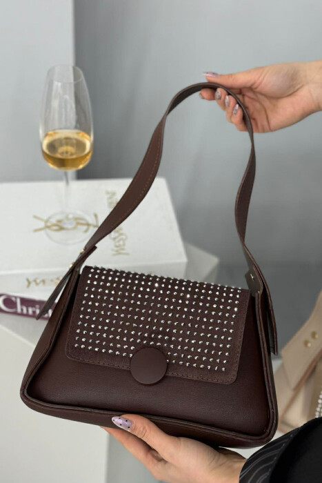 ONE COLOR SHINNY DETAILS WOMEN BAG DARK BROWN/KAE 