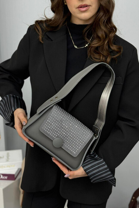 ONE COLOR SHINNY DETAILS WOMEN BAG DARK GREY/GEE 