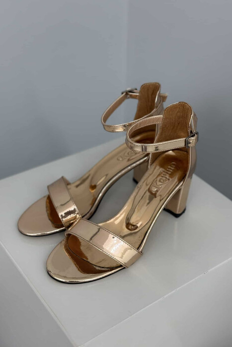 ONE COLOR SHINNY HIGH HEEL WOMEN SANDALS GOLDEN ROD/GOLD - 2