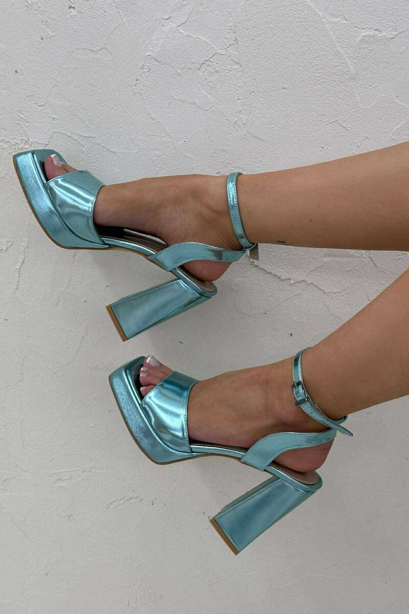 ONE COLOR SHINNY HIGH HEEL WOMEN SANDALS LIGHTBLUE/BZ - 3