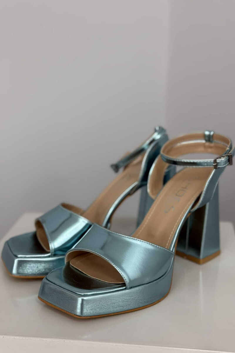ONE COLOR SHINNY HIGH HEEL WOMEN SANDALS LIGHTBLUE/BZ - 5