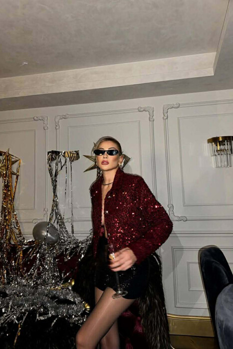 ONE COLOR SHINNY WOMEN JACKET BURGUNDY/VISHNJE 