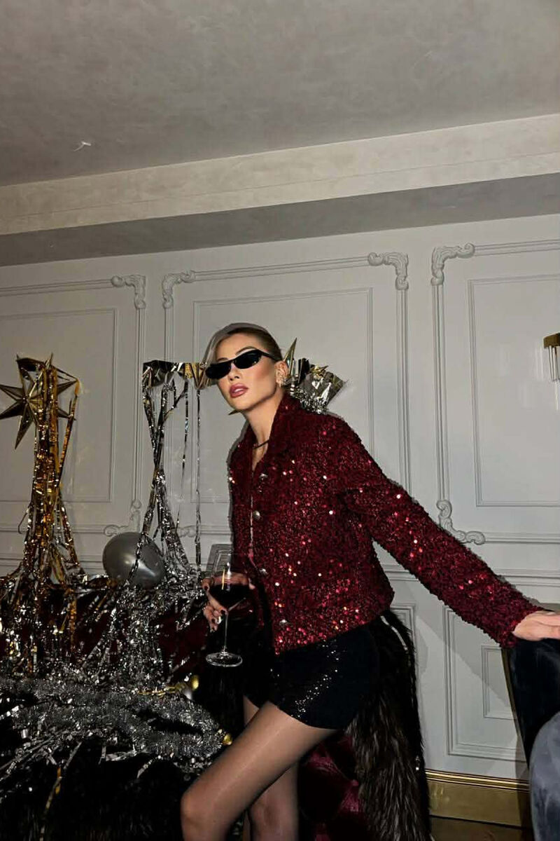 ONE COLOR SHINNY WOMEN JACKET BURGUNDY/VISHNJE - 3