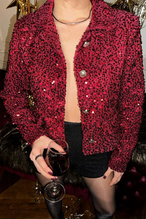 ONE COLOR SHINNY WOMEN JACKET BURGUNDY/VISHNJE - 1