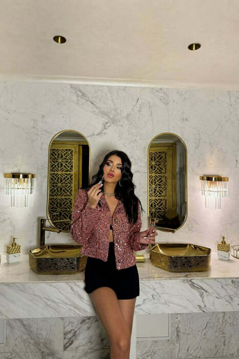 ONE COLOR SHINNY WOMEN JACKET POWDER/PUDER - 1