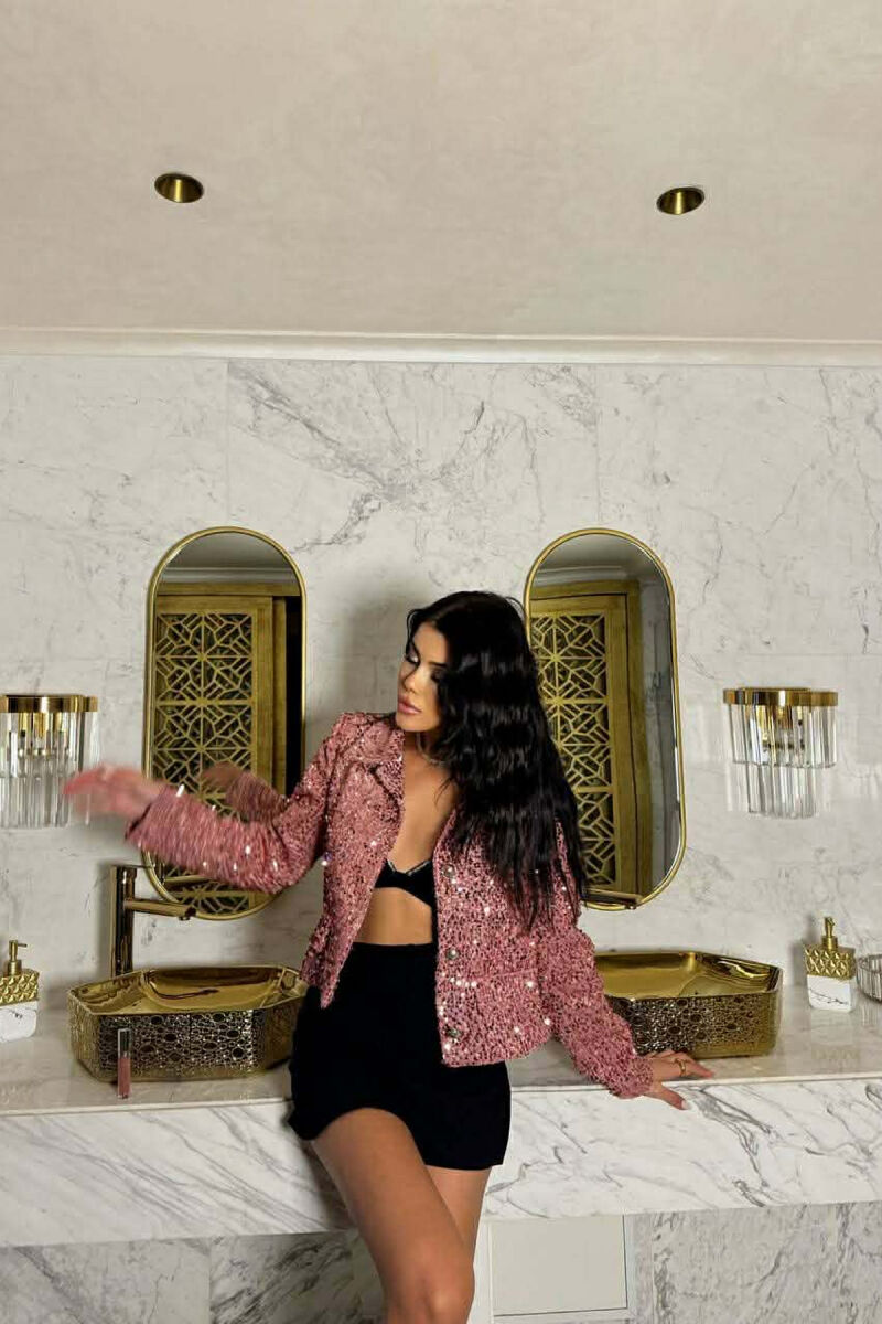 ONE COLOR SHINNY WOMEN JACKET POWDER/PUDER - 4