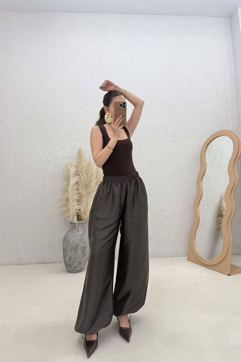 ONE COLOR SHINY BALLON WOMAN TROUSERS DARK GREEN/JEE - 1