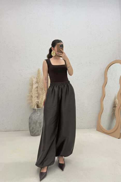 ONE COLOR SHINY BALLON WOMAN TROUSERS DARK GREEN/JEE - 3