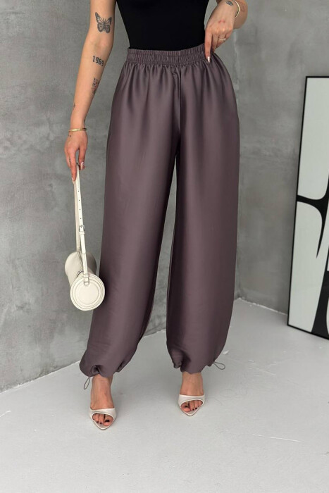 ONE COLOR SHINY BALLON WOMAN TROUSERS LIGHT BROWN/KAZB - 3