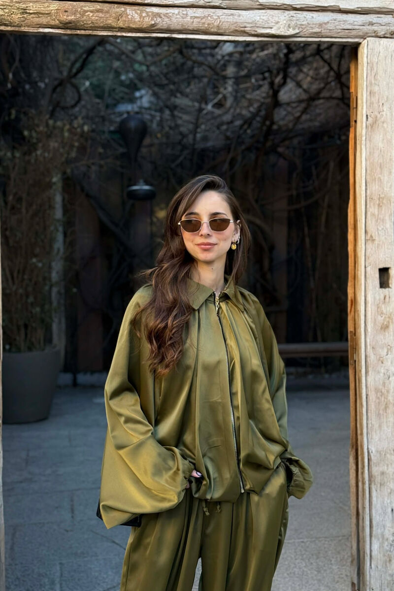 ONE COLOR SHINY JACKET+ BALLON TROUSERS WOMEN SET OLIVE/ULLI - 3