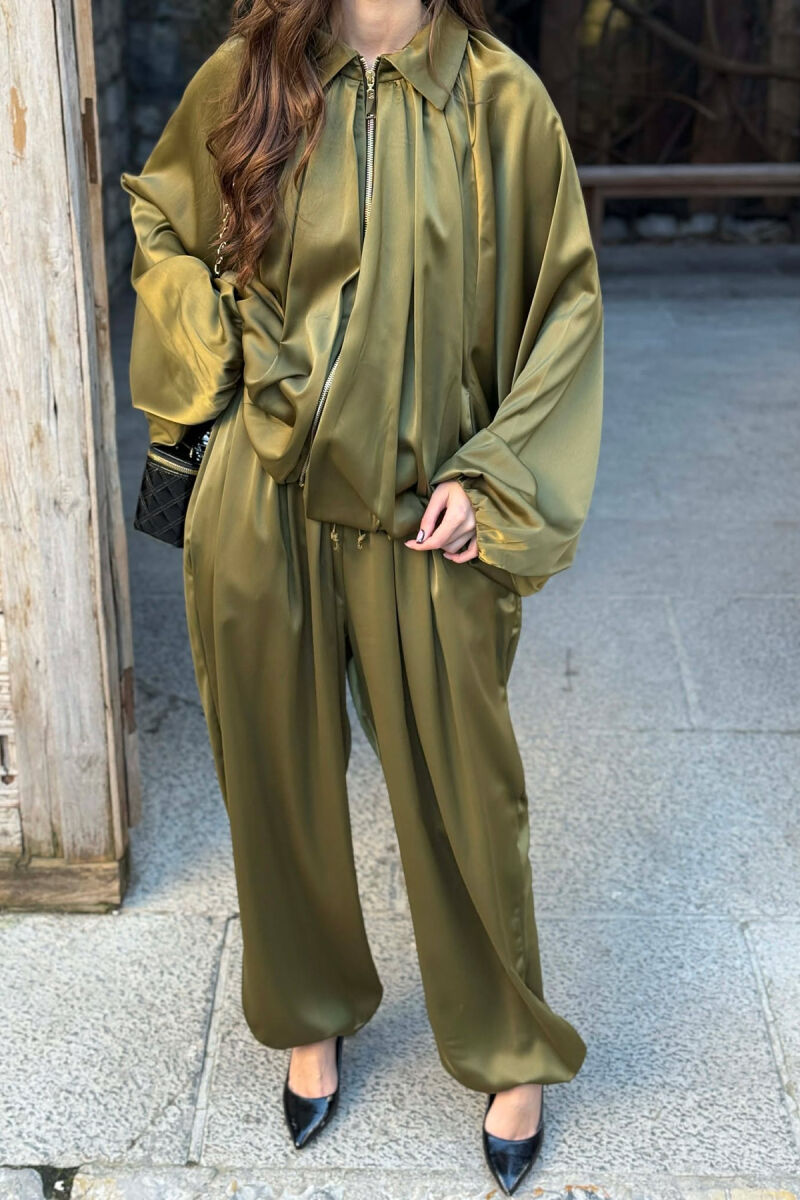 ONE COLOR SHINY JACKET+ BALLON TROUSERS WOMEN SET OLIVE/ULLI - 5