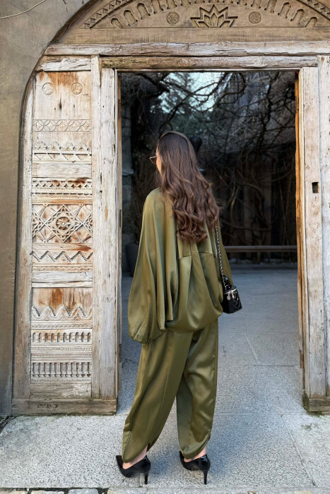 ONE COLOR SHINY JACKET+ BALLON TROUSERS WOMEN SET OLIVE/ULLI - 6