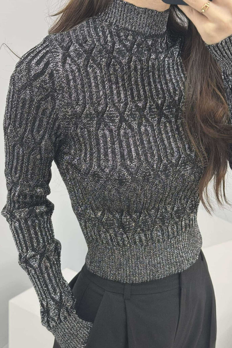 ONE COLOR SHINY SEMI NECK WOMEN SWEATER SILVER/ARGJEND - 3